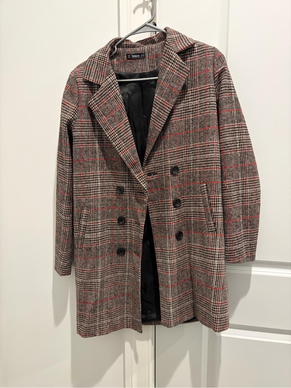 SHEIN Plaid Pea Coat